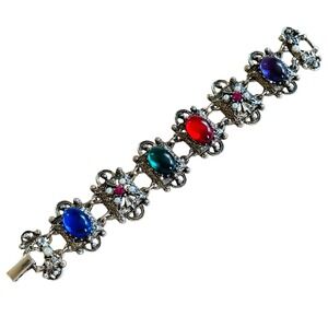 VTG Regal filigree Victorian Style Link Bracelet Chunky Cabochon High End 6.5"